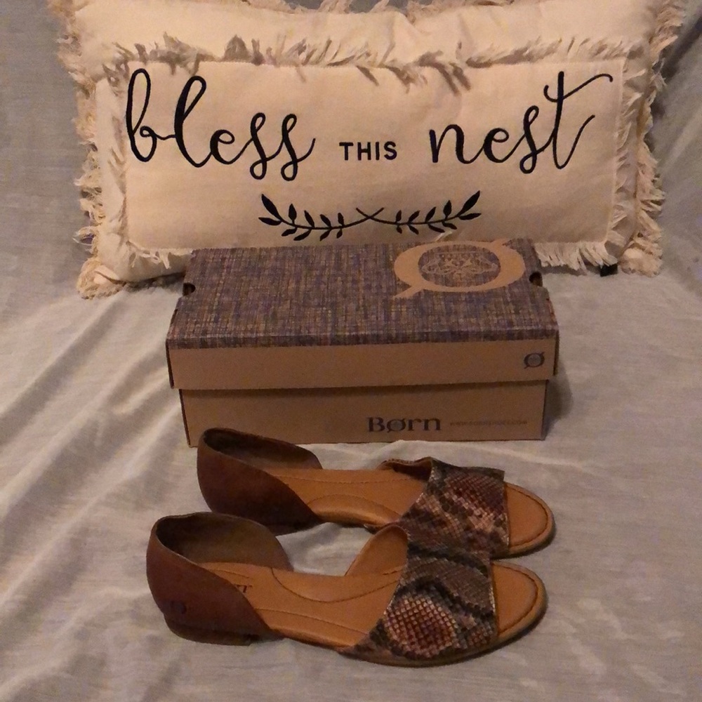 Born Two-Tone Brown Snake-Print D'Orsay Flats